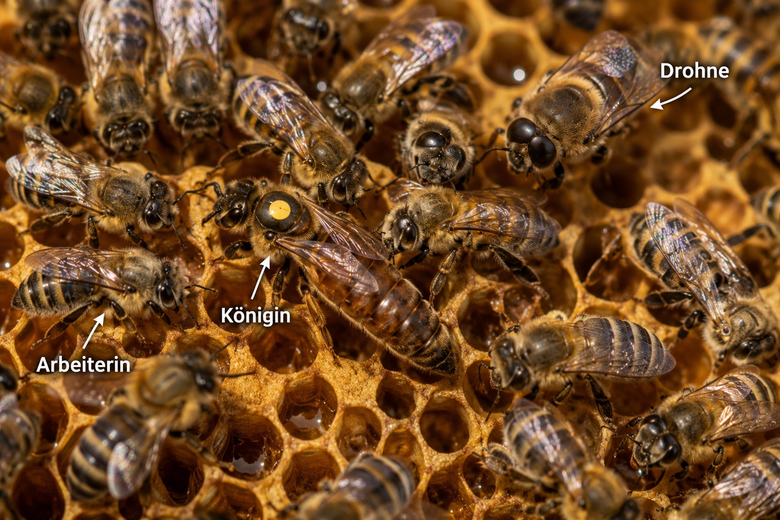 Bienen auf der Brutwabe